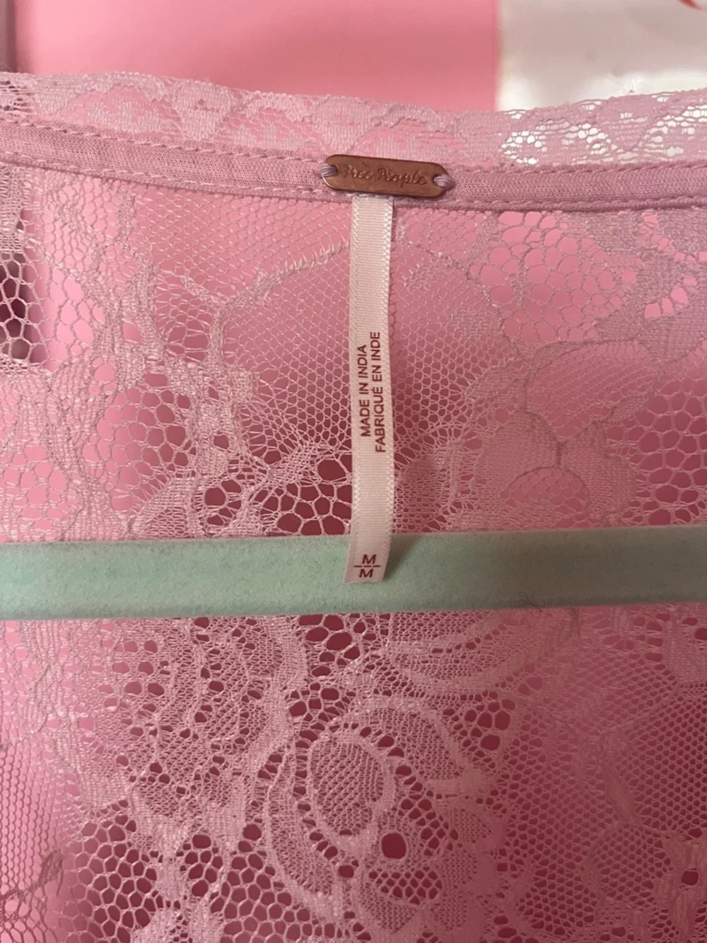 Free People Dusty Pink Lace Tie-Front Chemise
